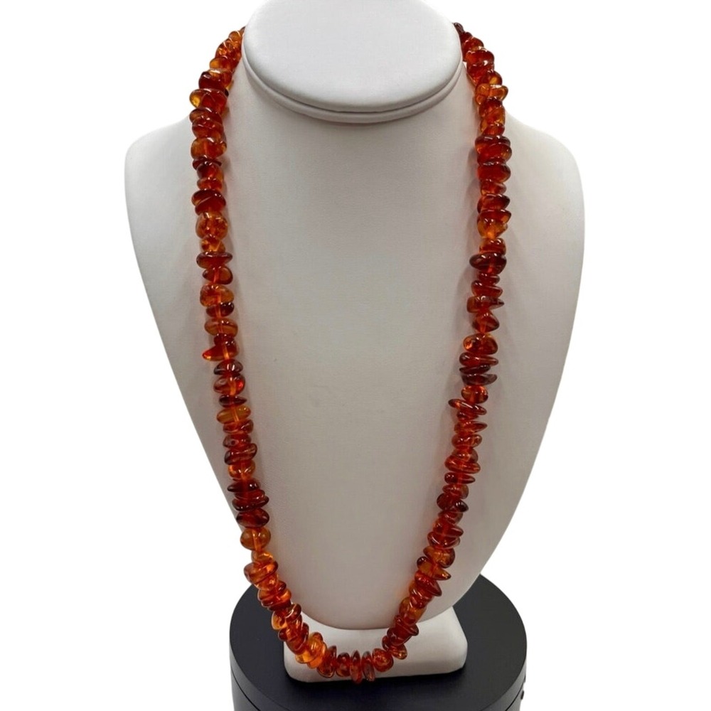 Baltic Amber Vintage Polished Bright‎ Cognac Honey Translucent Nugget Necklace